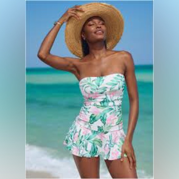 Tropical Leaf Print One Piece Swimsuit size 14 NWOT - Picture 1 of 12